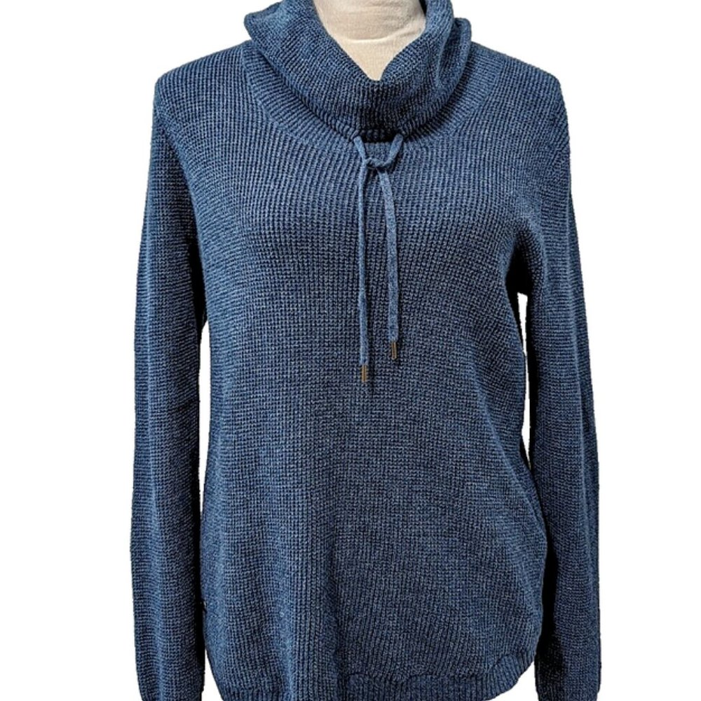 Ralph Lauren Cotton Knit Sweater Blue Pullover Tunic Cowl Neck